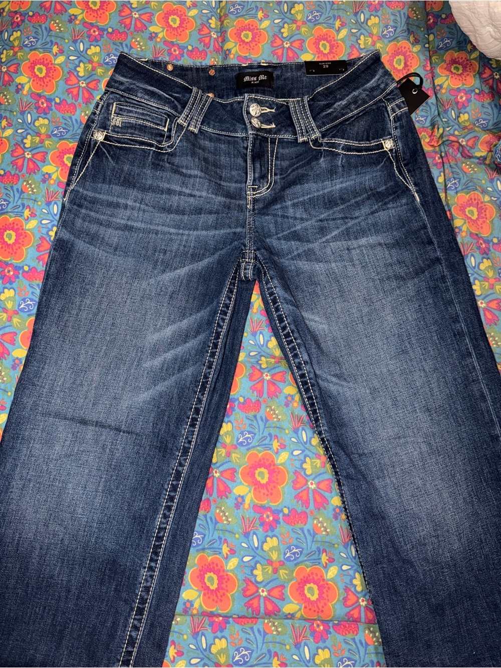 Miss Me Women's Dark Blue Slim Wide Jeans with Contrast Stitching